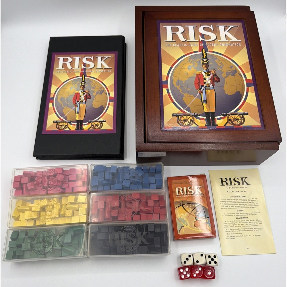 RISK Vintage Game Collection Edition Library Book Shelf Wood Box 2012 Complete